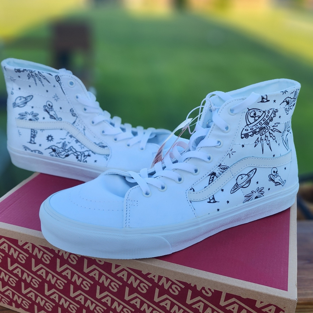 Vans White High-Top U-Paint Sneakers with UFOs